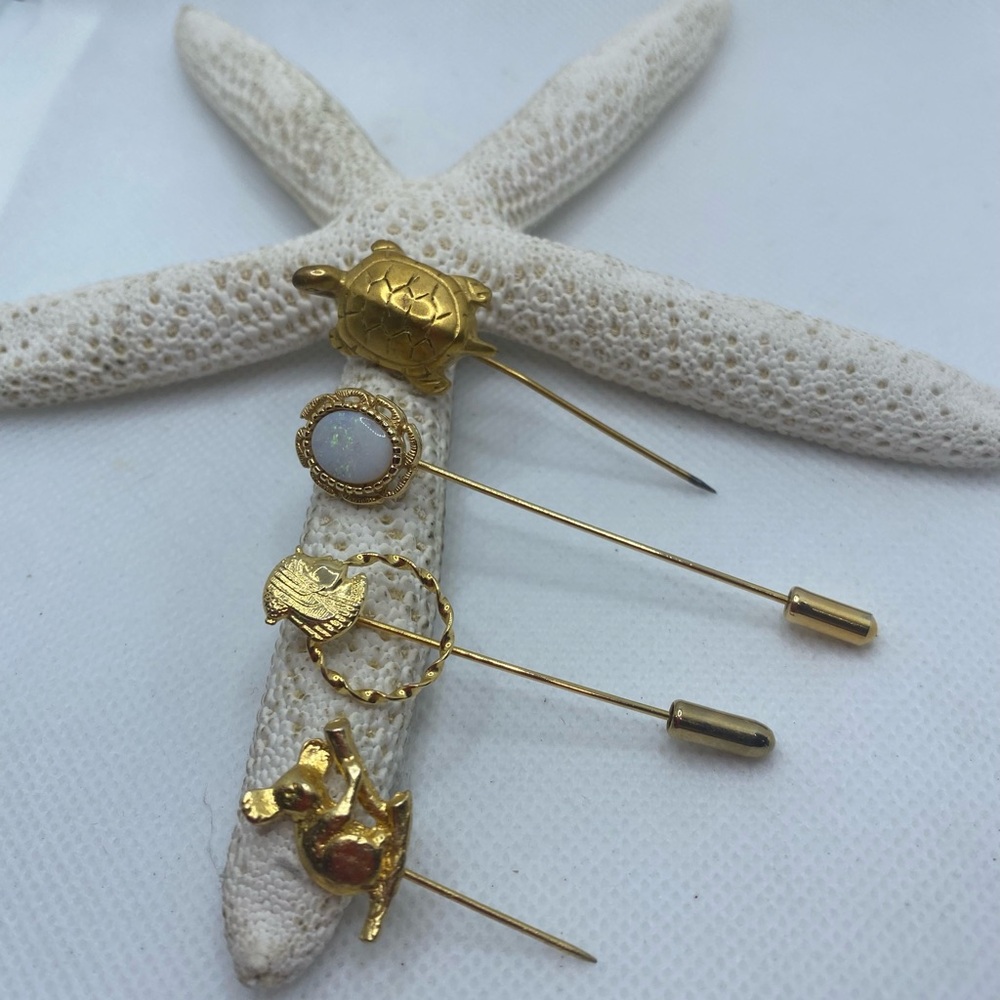 Gold Filled Collection of stick pins. Turtle, Koala Bear, Opal, Egyptian Goddess